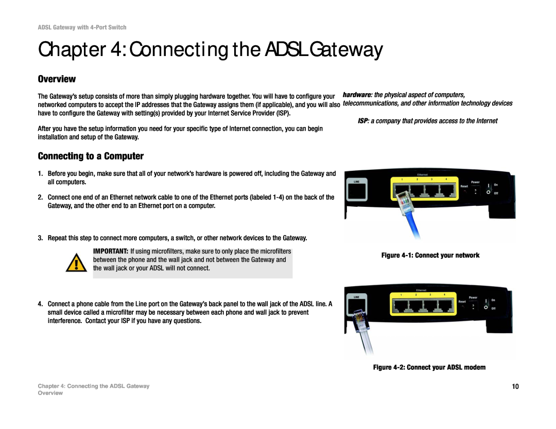 Linksys AG041 (EU) manual Connecting the ADSL Gateway, Overview, Connecting to a Computer 