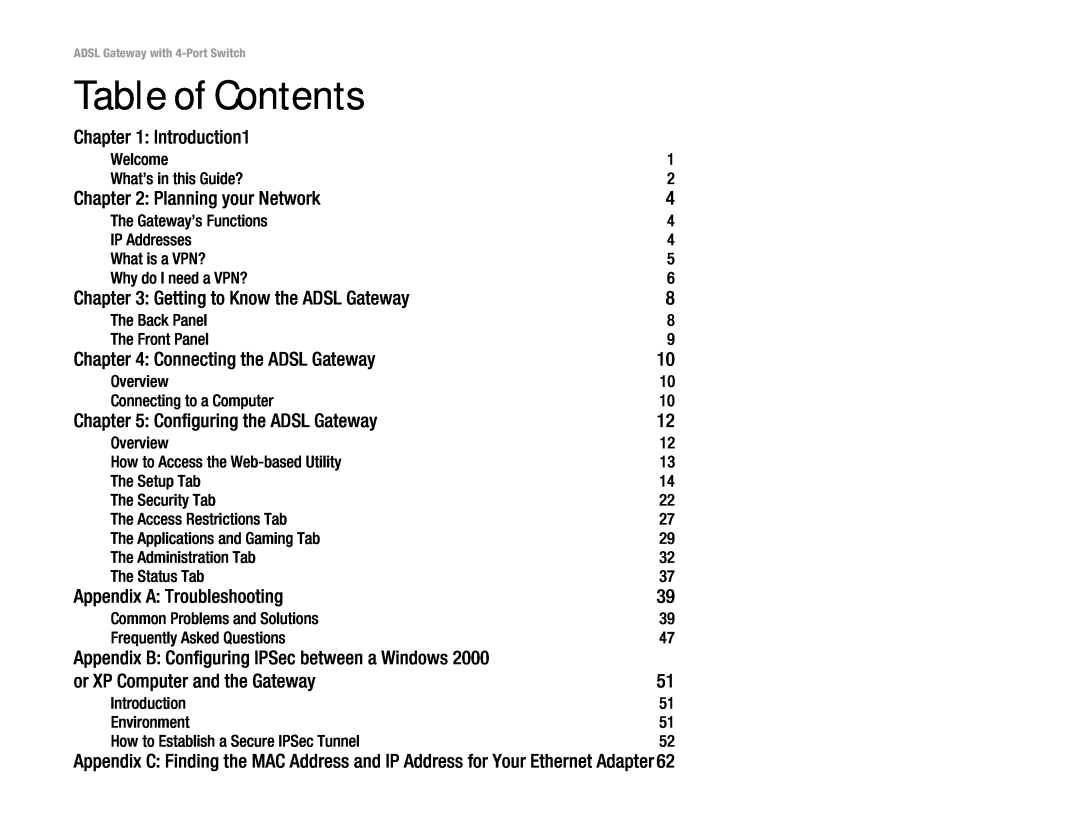 Linksys AG041 (EU) manual Table of Contents 