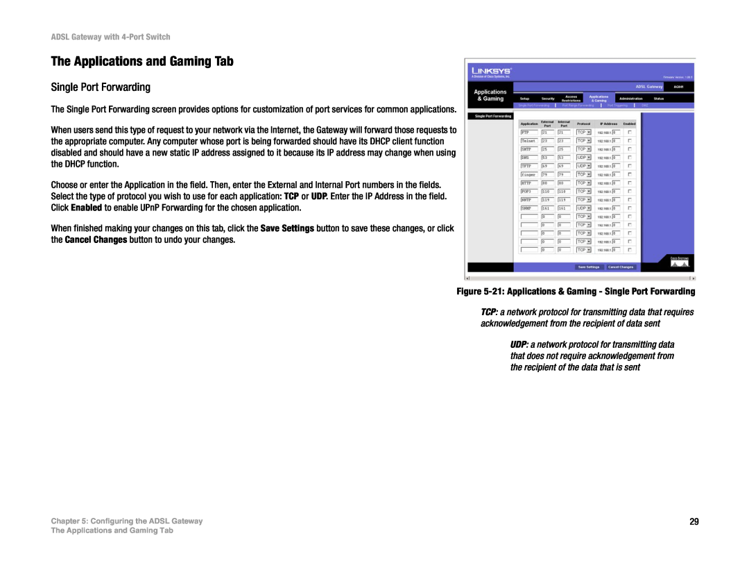 Linksys AG041 (EU) manual The Applications and Gaming Tab, Single Port Forwarding 