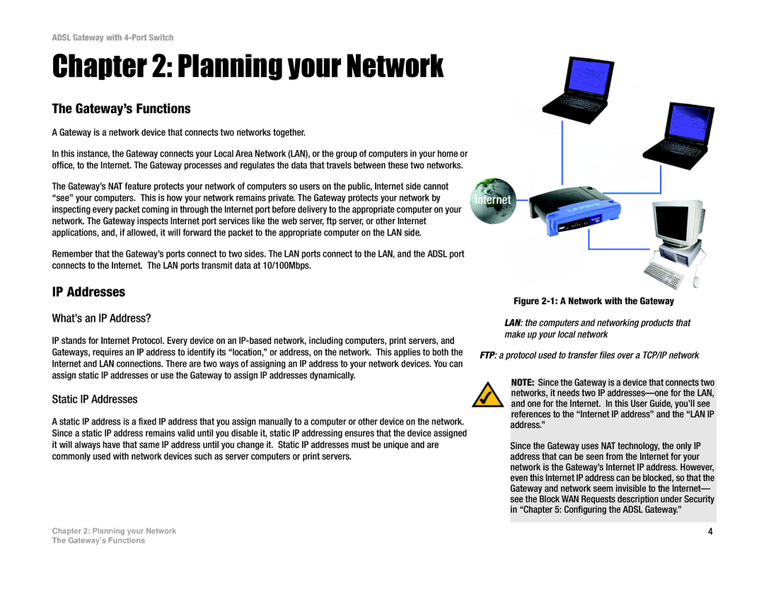 Linksys AG041 manual Planning your Network, Gateway’s Functions, What’s an IP Address?, Static IP Addresses 