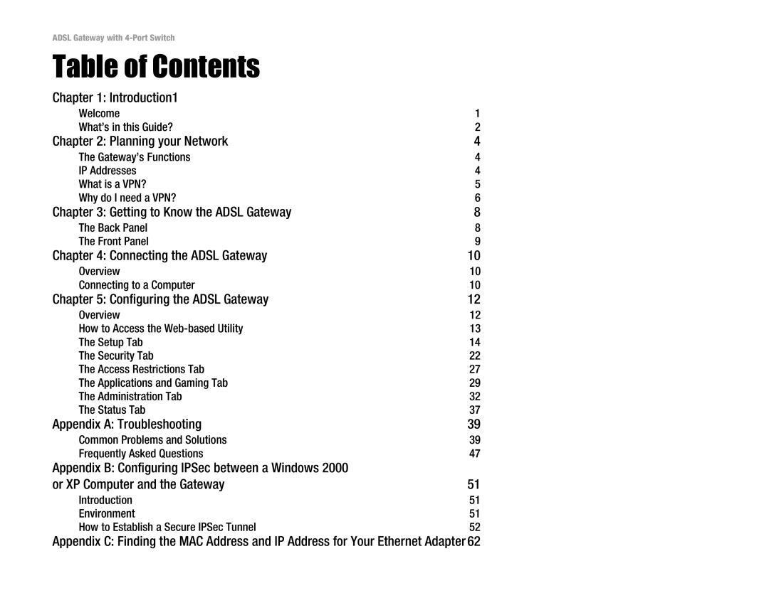 Linksys AG041 manual Table of Contents 