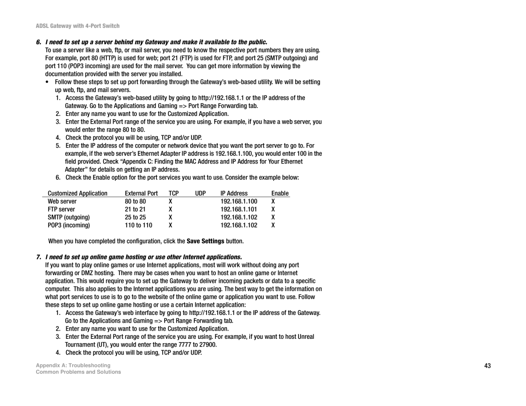 Linksys AG041 manual Tcp Udp 