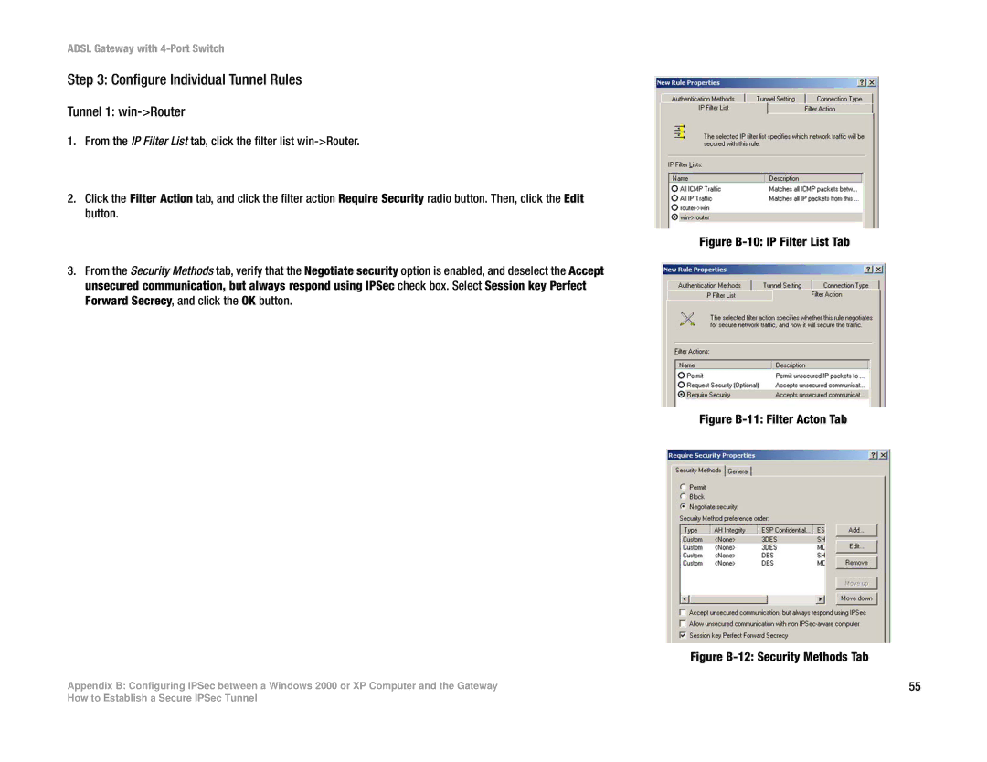 Linksys AG041 manual Configure Individual Tunnel Rules, Tunnel 1 win-Router 