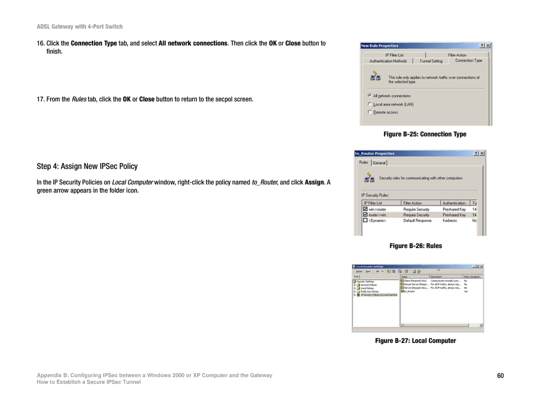 Linksys AG041 manual Assign New IPSec Policy, Figure B-25 Connection Type 