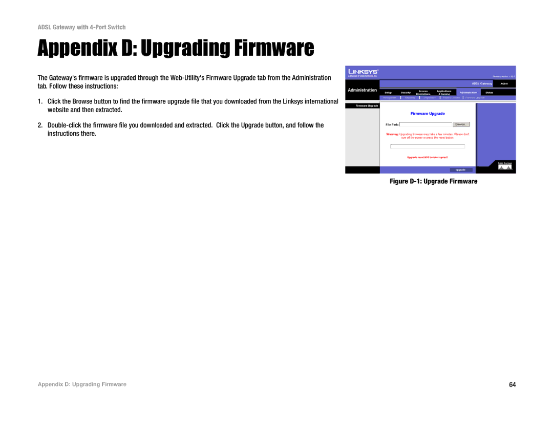 Linksys AG041 manual Appendix D Upgrading Firmware, Figure D-1 Upgrade Firmware 