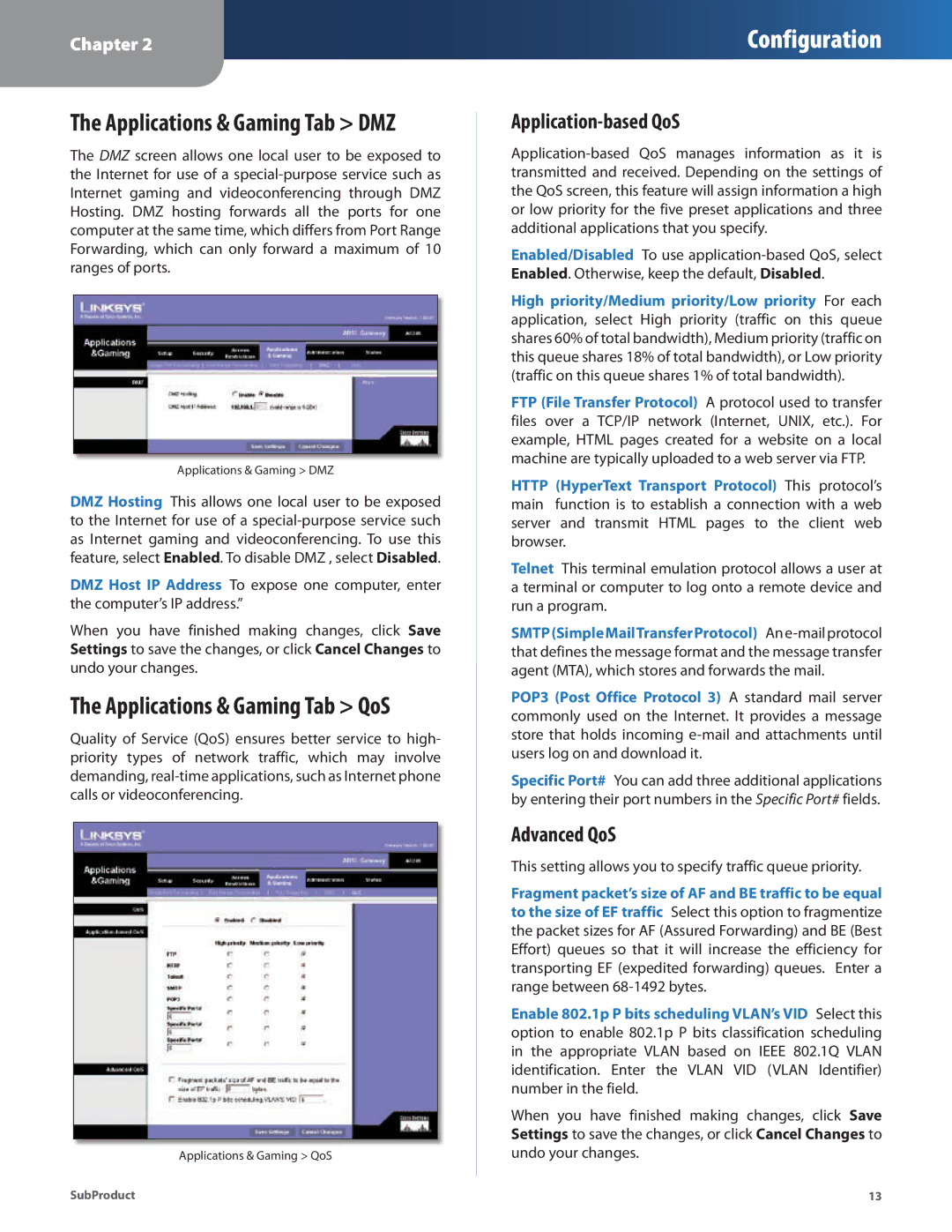 Linksys AG241 manual Application-based QoS, Advanced QoS 