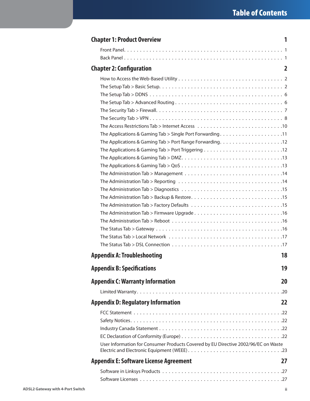 Linksys AG241 manual Table of Contents 