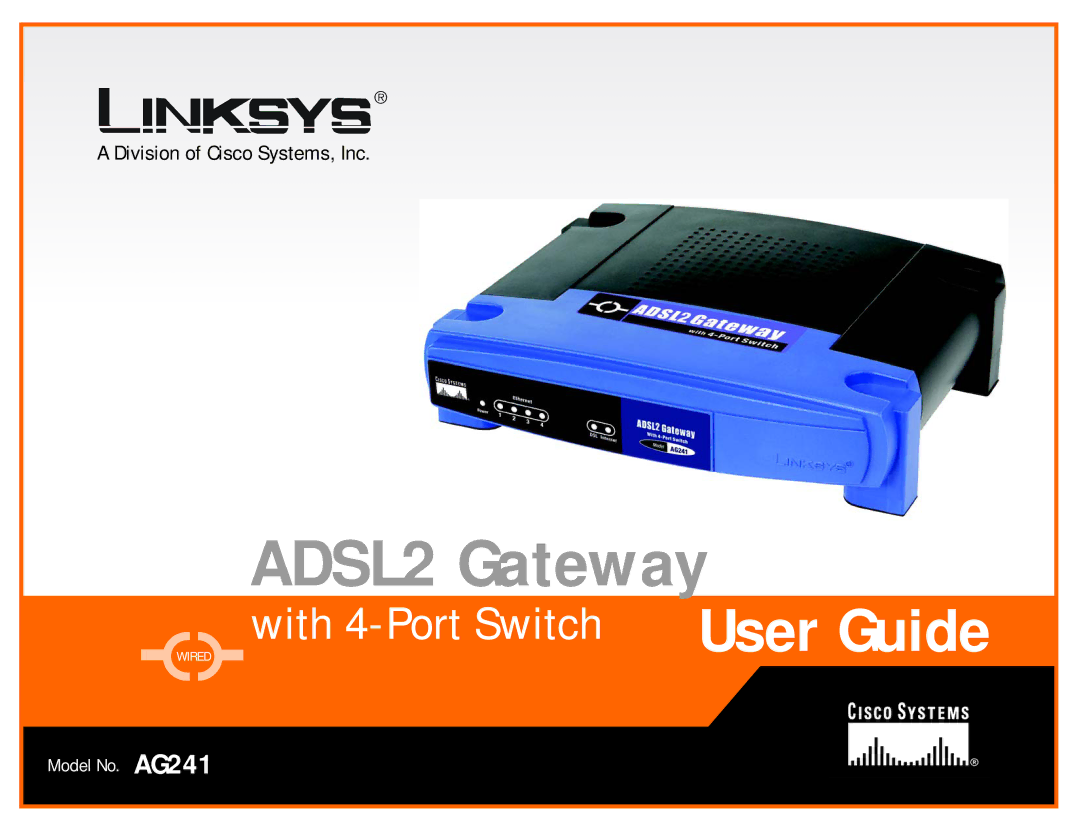 Linksys AG241 manual ADSL2 Gateway 