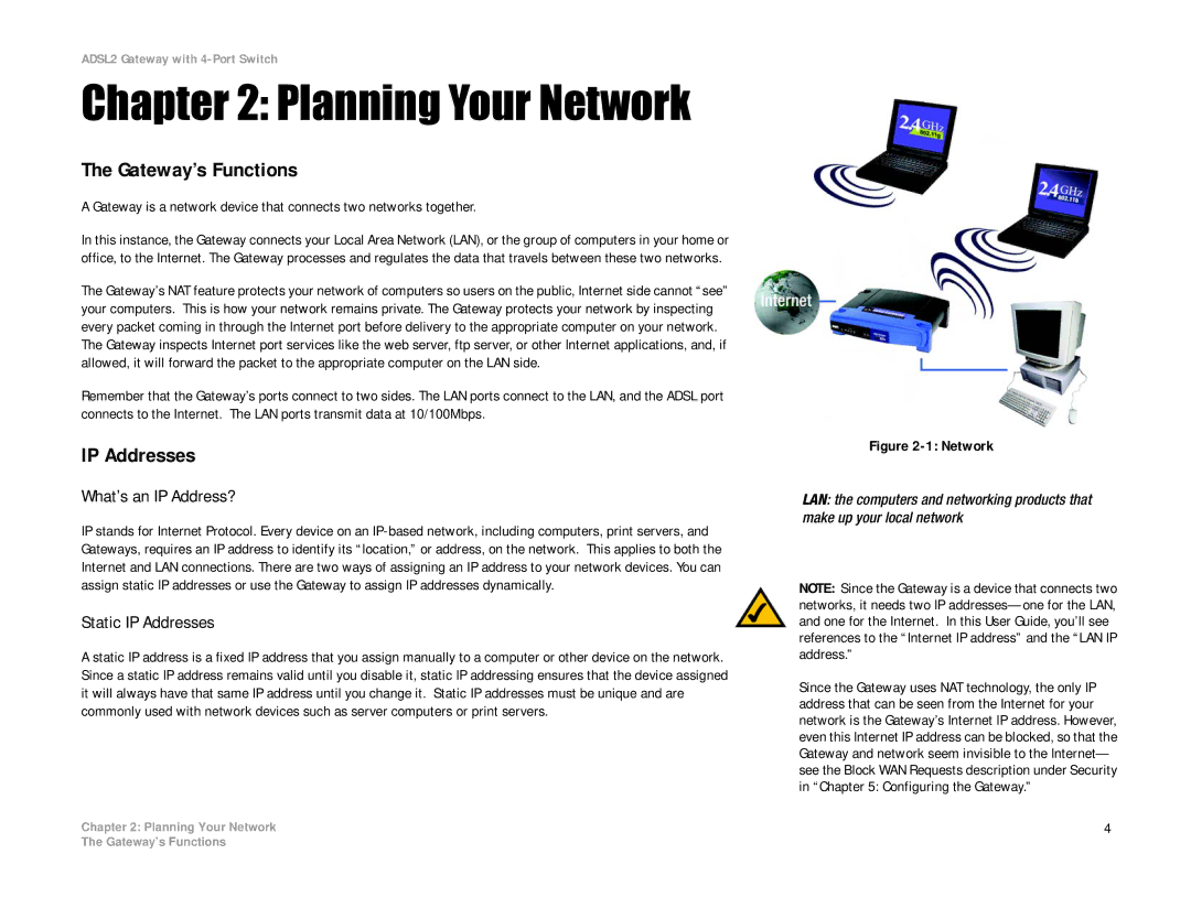 Linksys AG241 manual Planning Your Network, Gateway’s Functions, What’s an IP Address?, Static IP Addresses 