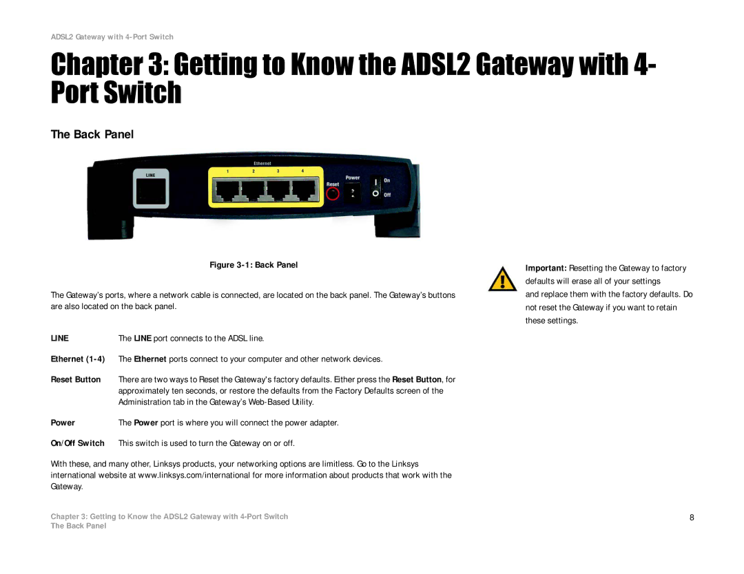 Linksys AG241 manual Getting to Know the ADSL2 Gateway with 4- Port Switch, Line 