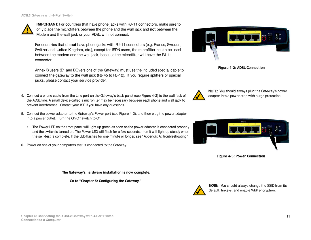 Linksys AG241 manual Adsl Connection 