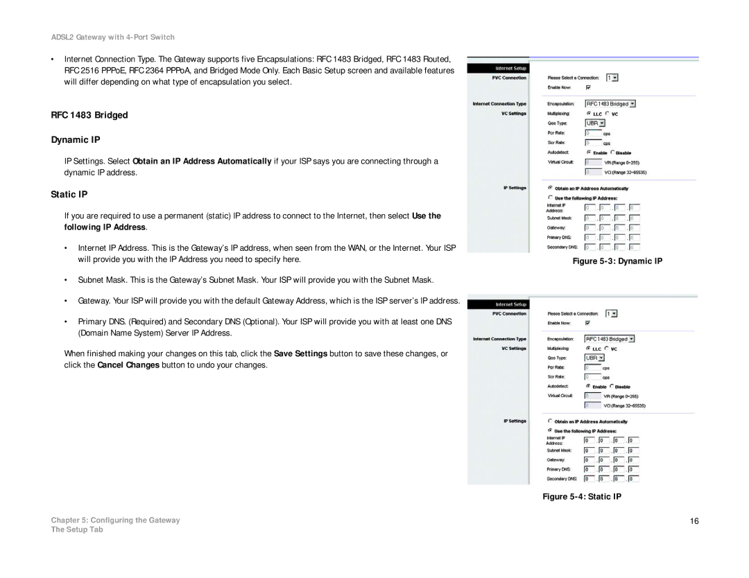 Linksys AG241 manual RFC 1483 Bridged Dynamic IP, Static IP 