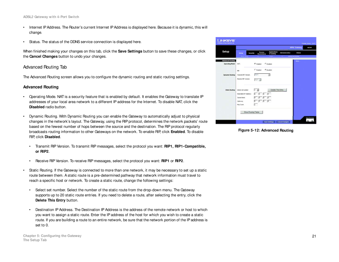 Linksys AG241 manual Advanced Routing Tab 