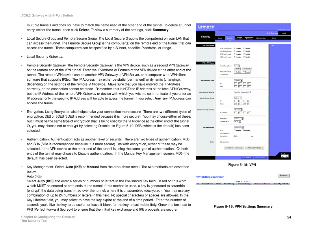 Linksys AG241 manual 15 VPN 