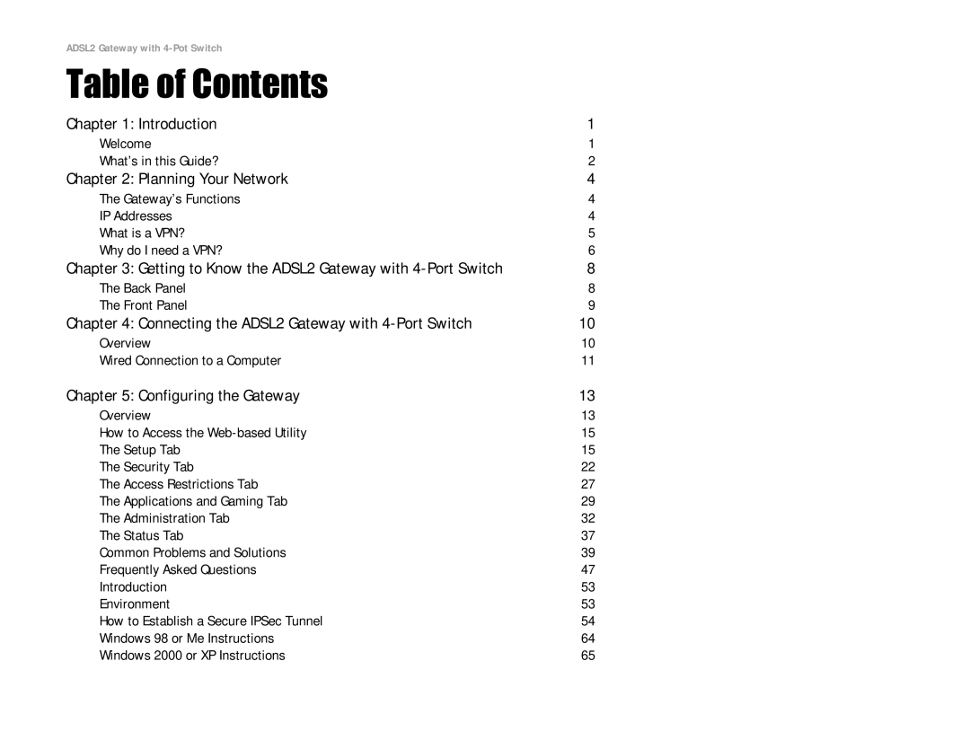 Linksys AG241 manual Table of Contents 