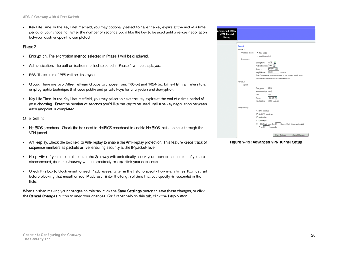 Linksys AG241 manual Advanced VPN Tunnel Setup 