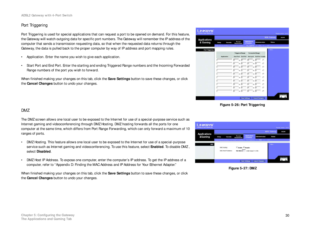 Linksys AG241 manual Port Triggering, Dmz 