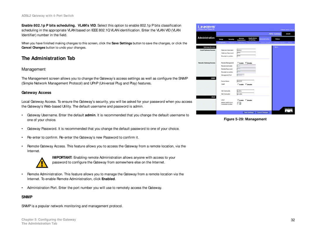 Linksys AG241 manual Administration Tab, Management, Gateway Access 