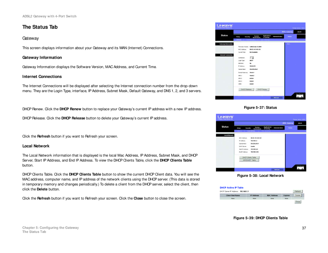 Linksys AG241 manual Status Tab, Gateway Information, Internet Connections, Local Network 