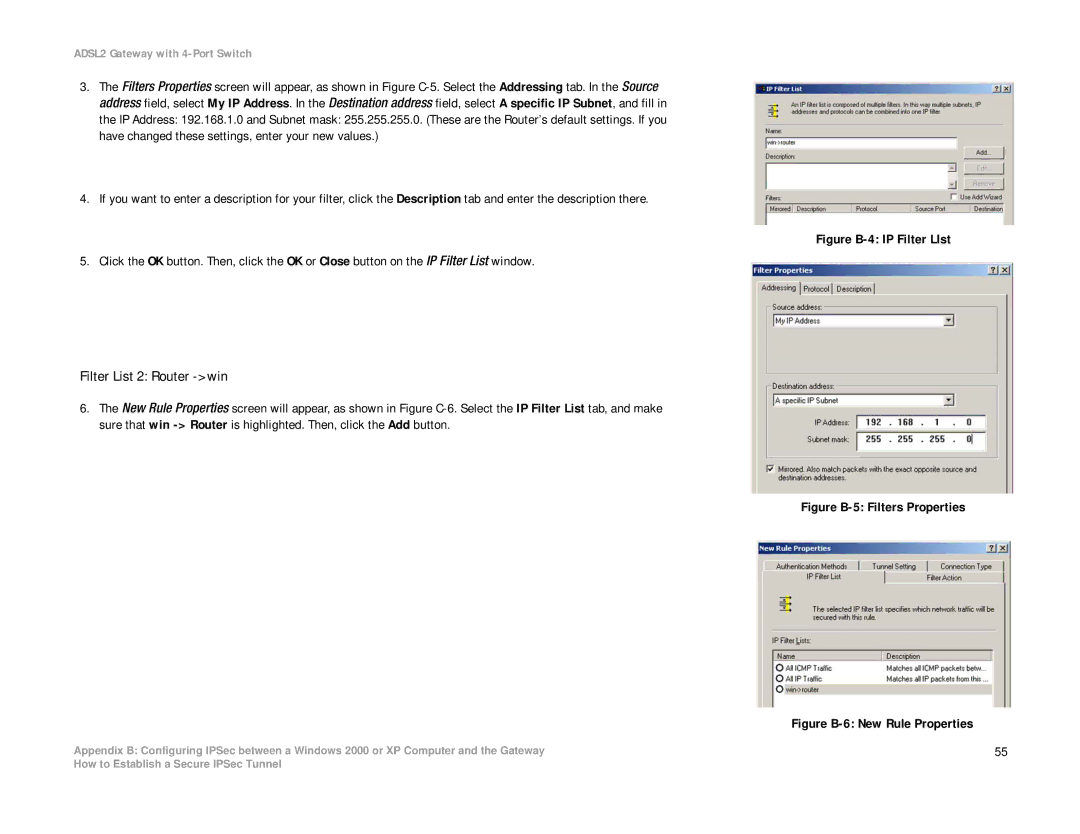 Linksys AG241 manual Filter List 2 Router -win, Figure B-4 IP Filter LIst 