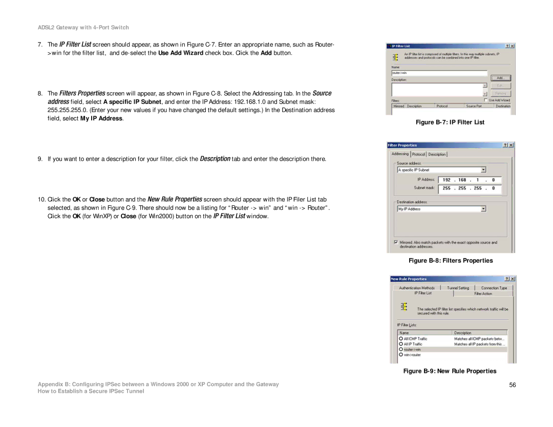 Linksys AG241 manual Figure B-7 IP Filter List 