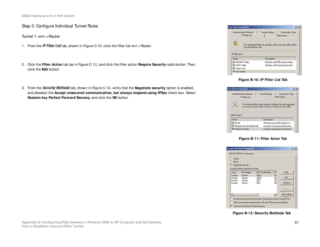 Linksys AG241 manual Configure Individual Tunnel Rules, Tunnel 1 win-Router 