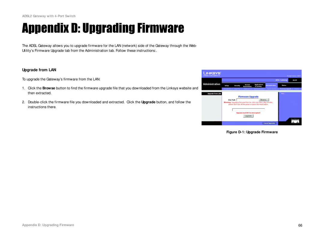 Linksys AG241 manual Appendix D Upgrading Firmware, Figure D-1 Upgrade Firmware 