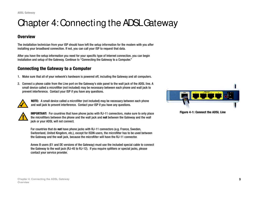 Linksys AG300 manual Connecting the Adsl Gateway, Overview, Connecting the Gateway to a Computer 