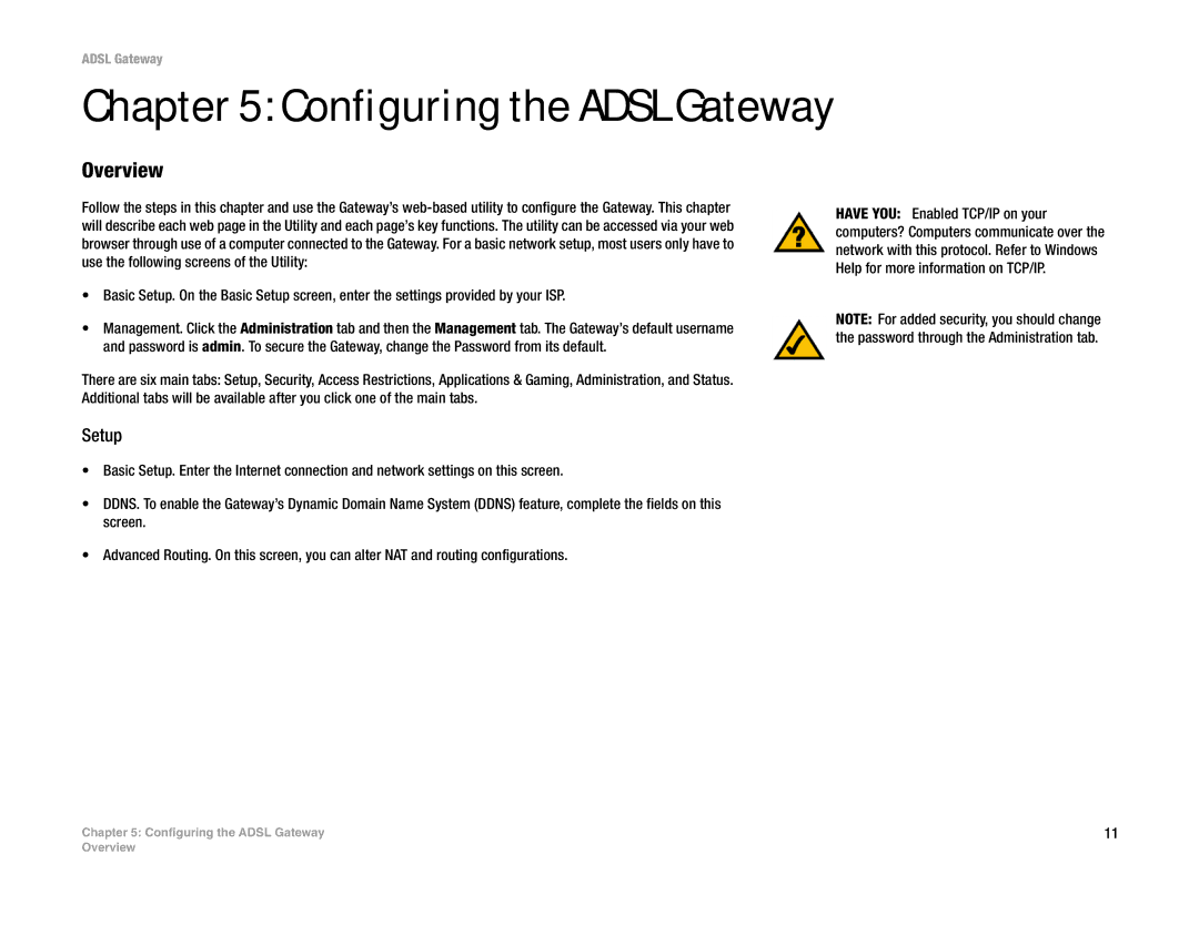 Linksys AG300 manual Configuring the Adsl Gateway, Setup 