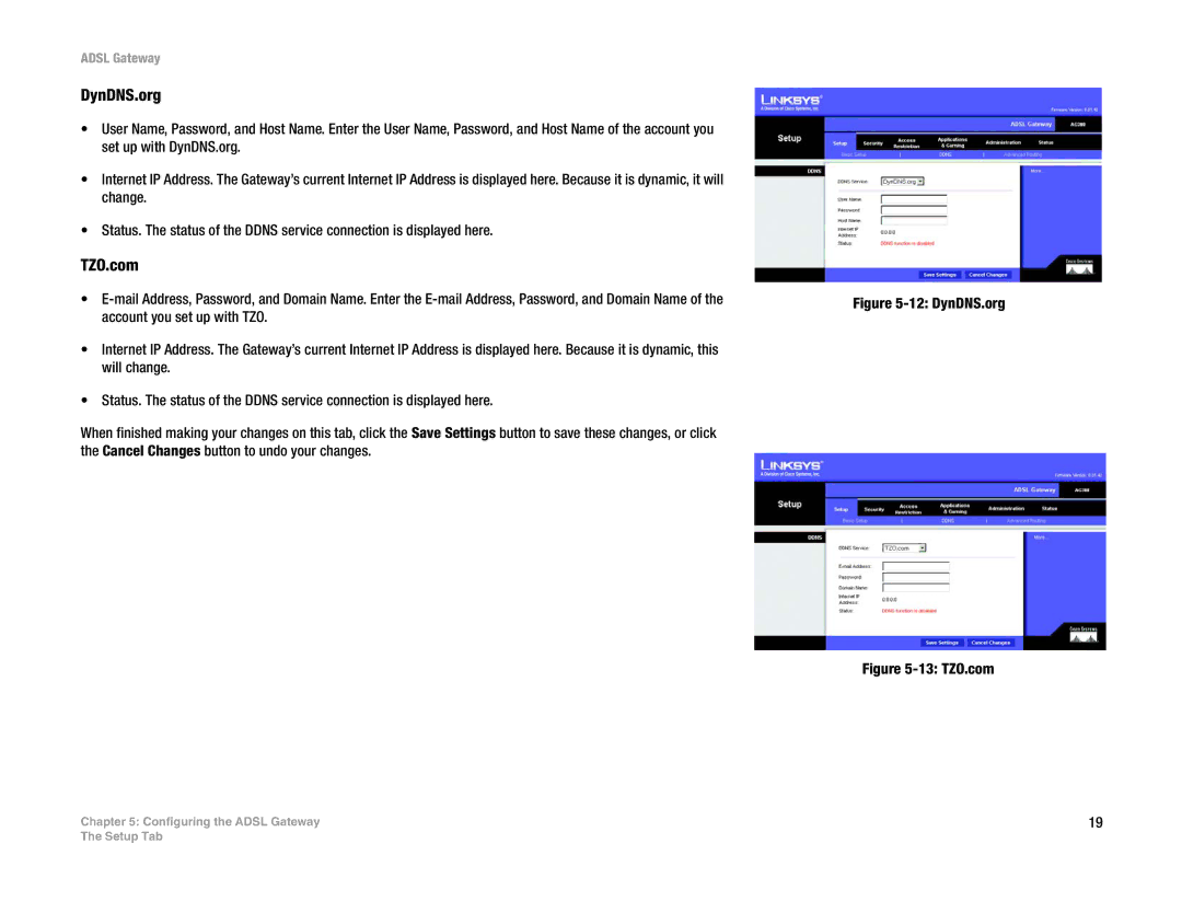 Linksys AG300 manual DynDNS.org, TZO.com 