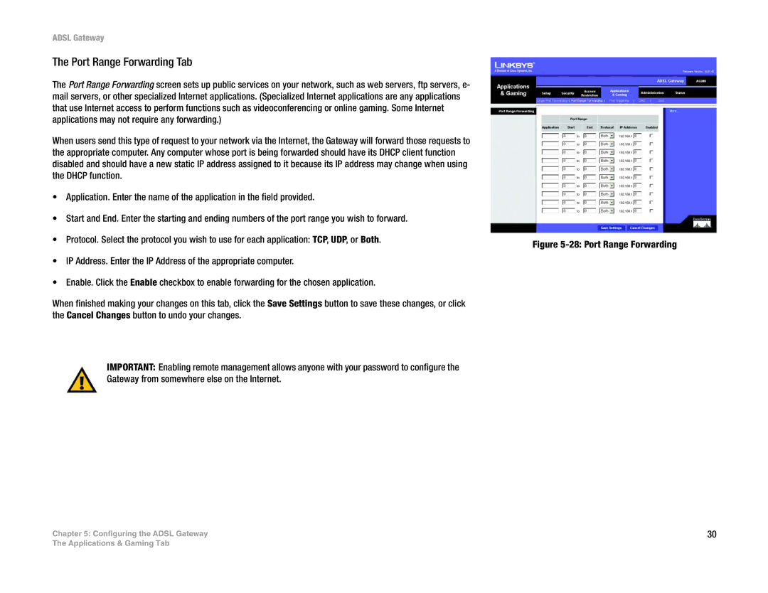 Linksys AG300 manual Port Range Forwarding Tab 