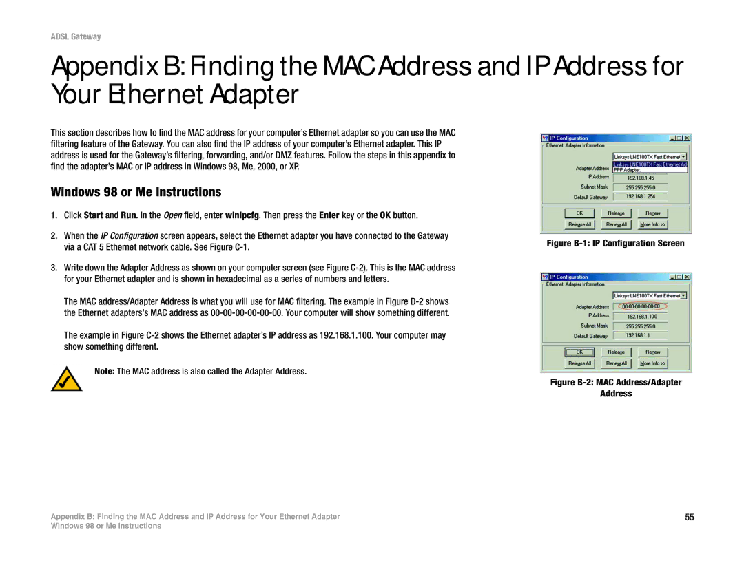 Linksys AG300 manual Windows 98 or Me Instructions, Figure B-1 IP Configuration Screen 