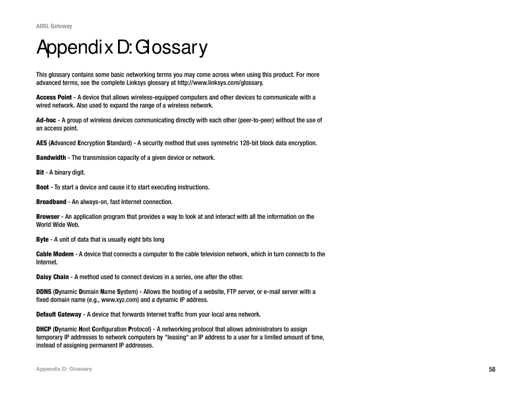 Linksys AG300 manual Appendix D Glossary 