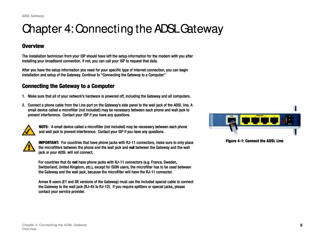 Linksys AG300 manual Connecting the ADSL Gateway, Overview, Connecting the Gateway to a Computer 