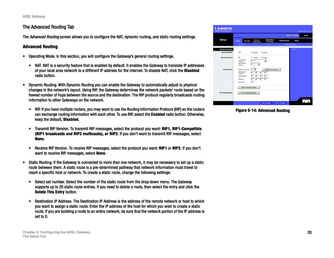 Linksys AG300 manual The Advanced Routing Tab 