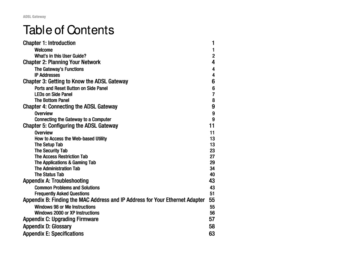 Linksys AG300 manual Table of Contents 