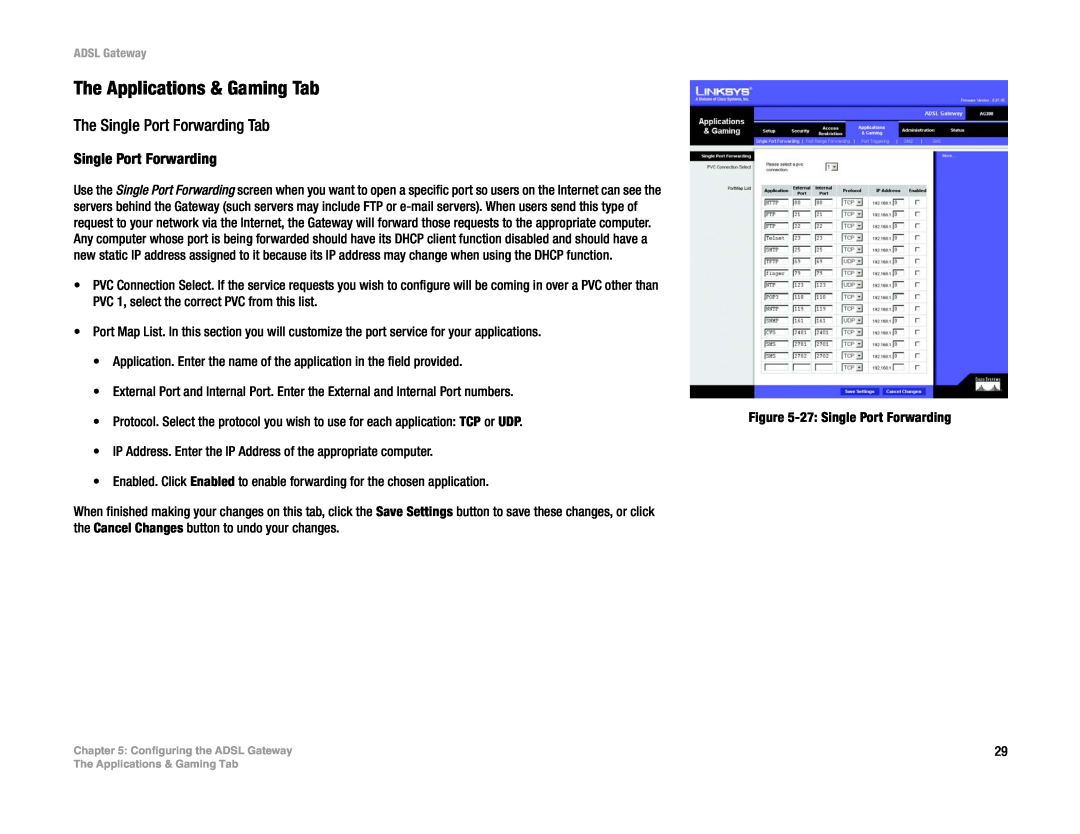 Linksys AG300 manual The Applications & Gaming Tab, The Single Port Forwarding Tab 