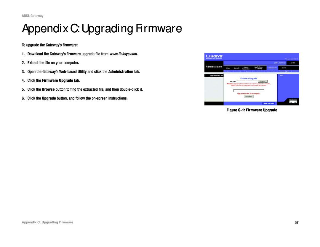 Linksys AG300 manual Appendix C Upgrading Firmware 