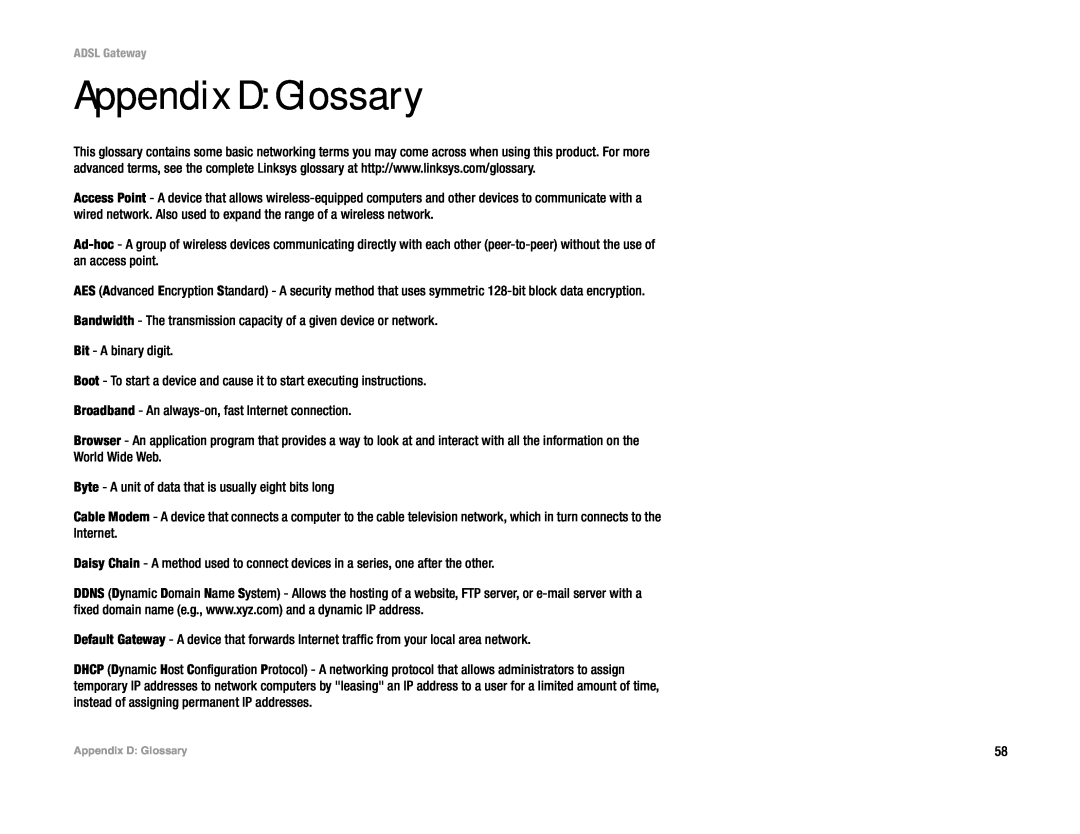 Linksys AG300 manual Appendix D Glossary 