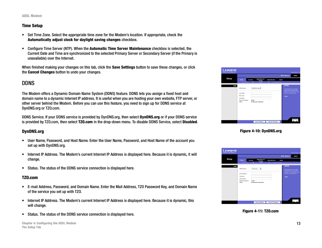 Linksys AM200 manual Time Setup, DynDNS.org, TZO.com 