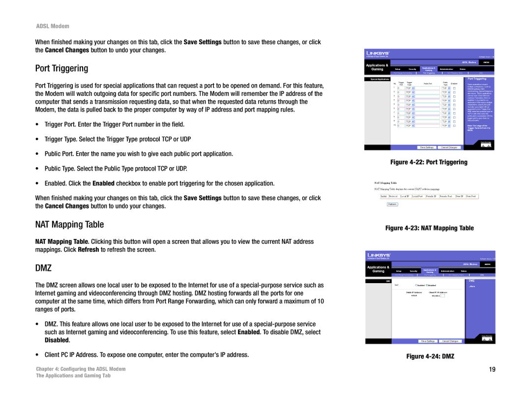 Linksys AM200 manual Port Triggering, NAT Mapping Table 