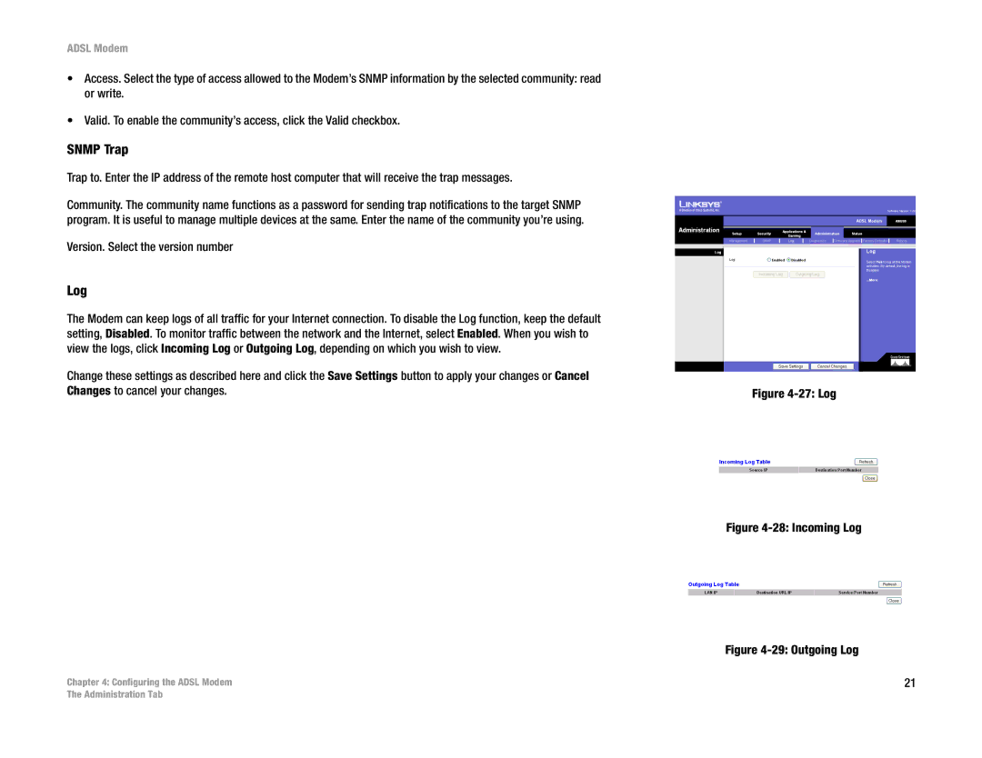 Linksys AM200 manual Snmp Trap, Log 