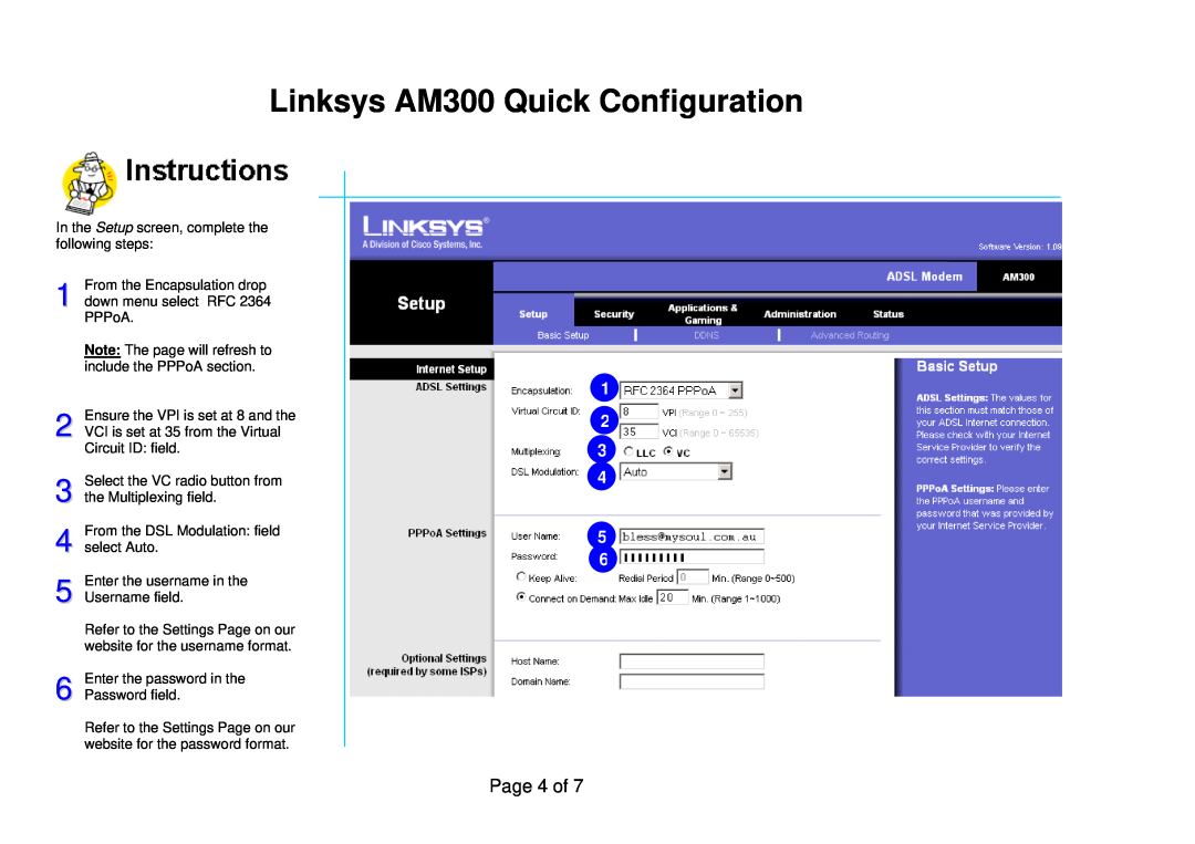 Linksys user manual Linksys AM300 Quick Configuration, Page 4 of 