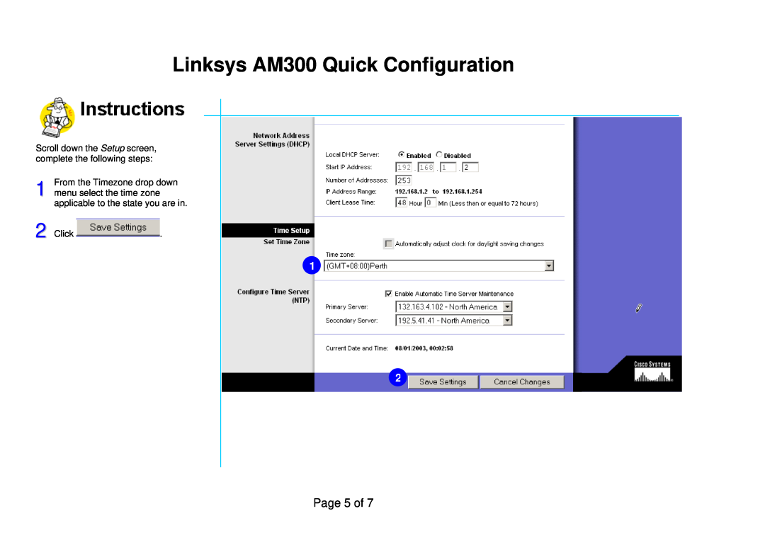 Linksys Linksys AM300 Quick Configuration, Page 5 of, Scroll down the Setup screen, complete the following steps 