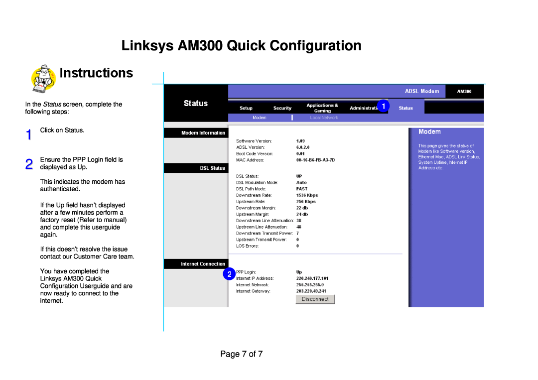 Linksys user manual Linksys AM300 Quick Configuration, Page 7 of 