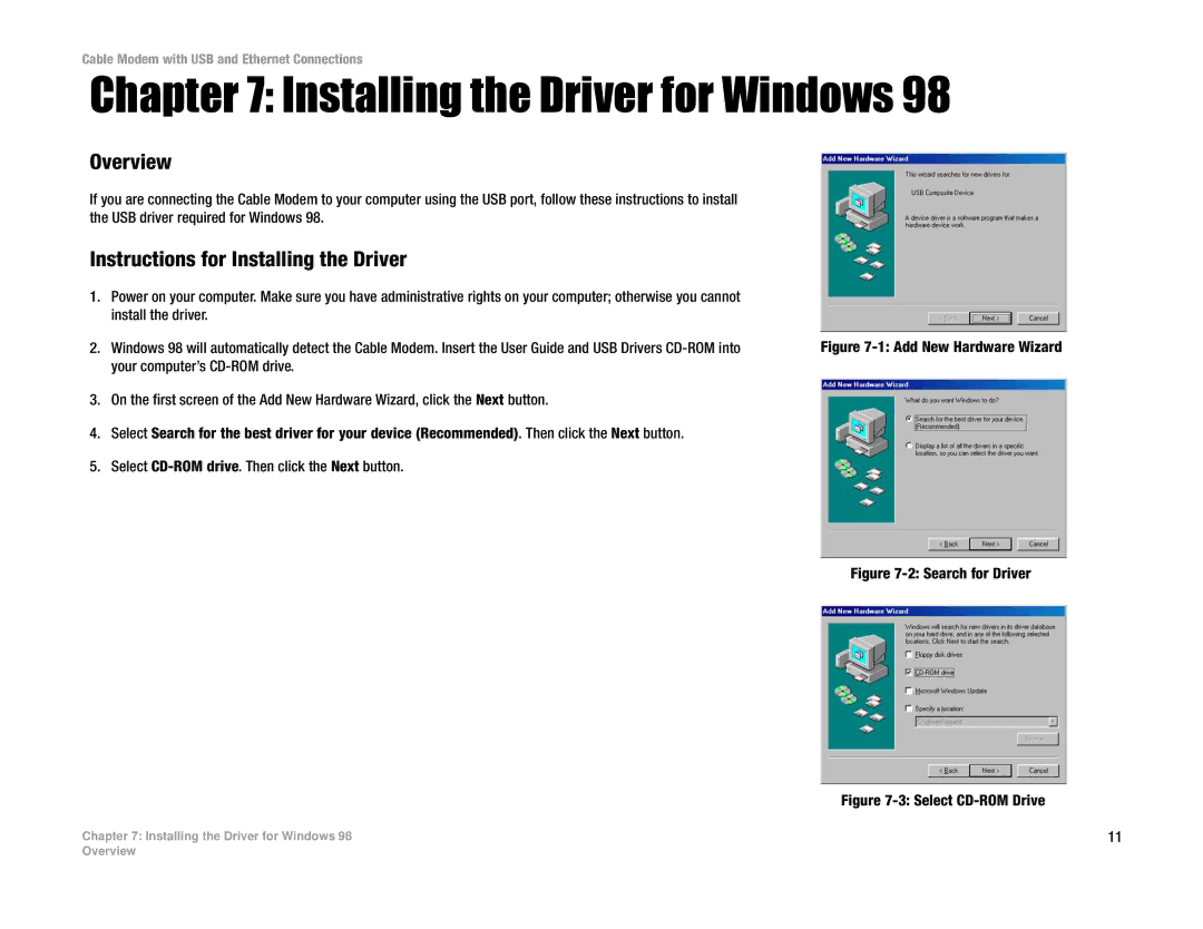 Linksys BEFCMU10 manual Installing the Driver for Windows, Add New Hardware Wizard 