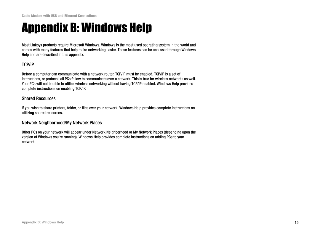 Linksys BEFCMU10 manual Appendix B Windows Help, Tcp/Ip 