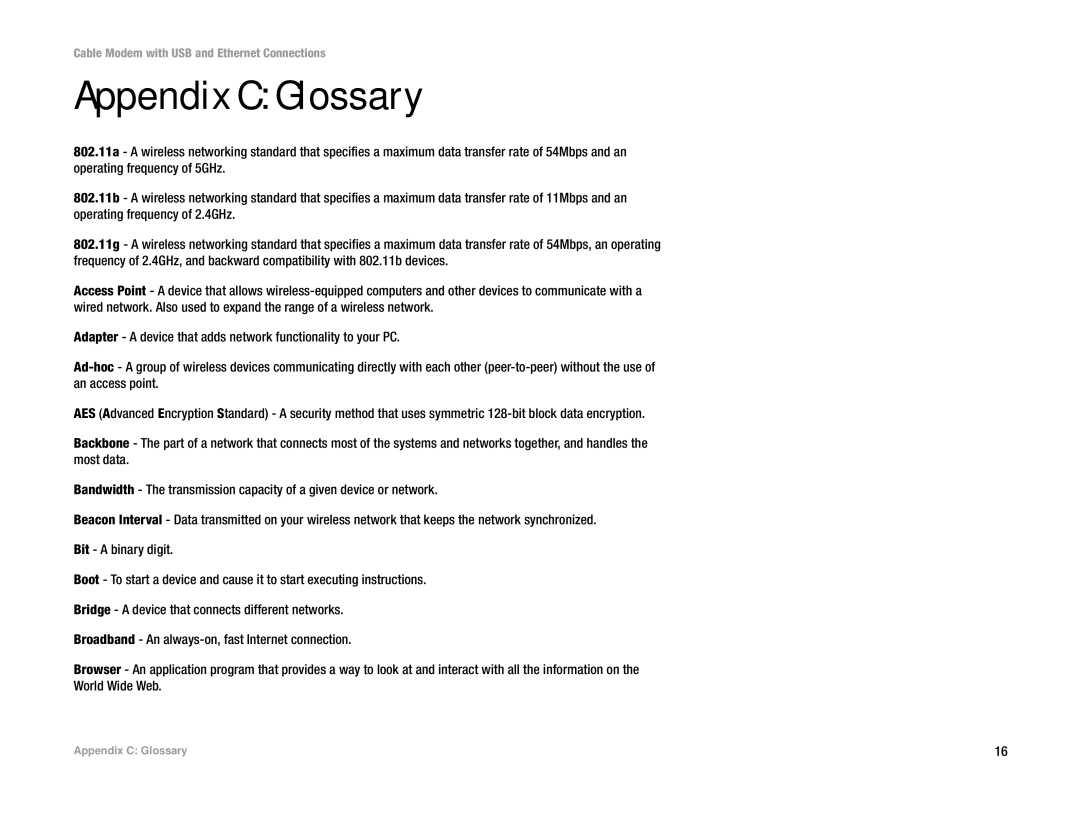 Linksys BEFCMU10 manual Appendix C Glossary 