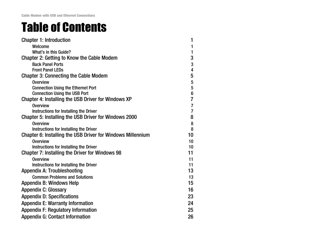 Linksys BEFCMU10 manual Table of Contents 