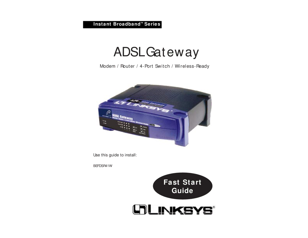 Linksys BEFDSR41W manual Adsl Gateway 